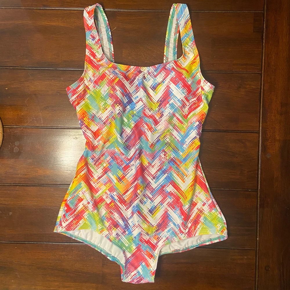 Colorful graphic print bodysuit/swimsuit size 12